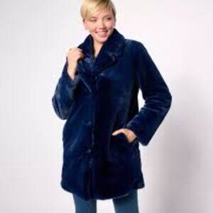 Dennis by Dennis Basso 30th Anniversary Blue Faux Fur Coat Size XS Oversized Fit